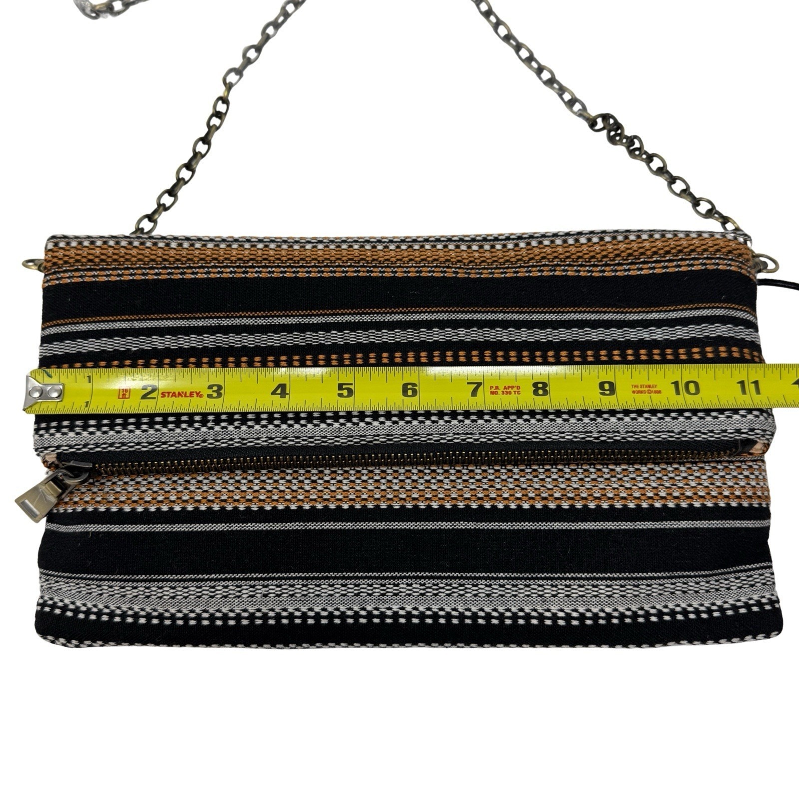 Moda Luxe Foldover Crossbody Clutch Black Yellow Stripe Woven Bag Nwt 11x6.5 — image 5 of 6